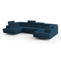 WOHNLANDSCHAFT RAGGIO Blau Velours-Stoff mit Schlaffunktion - Blau, Holz (336/90/202cm) - MASSENO