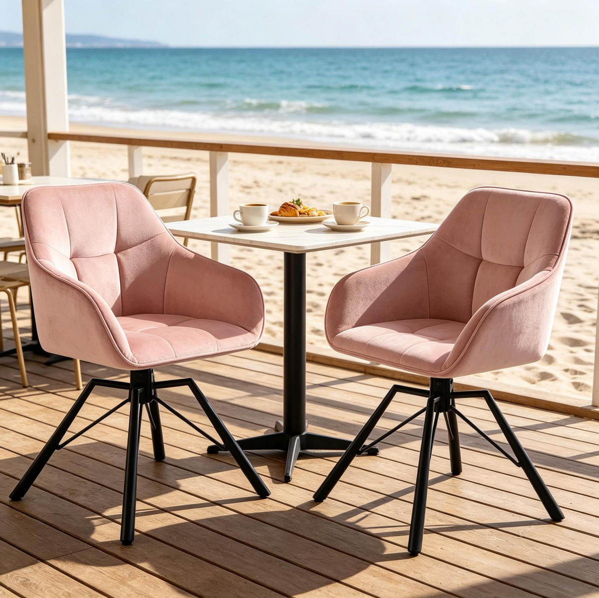 ESSZIMMERSTUHL 2er-Set drehbar Samt Pink - Pink, Metall (54/82.5/57cm) - Meubliv