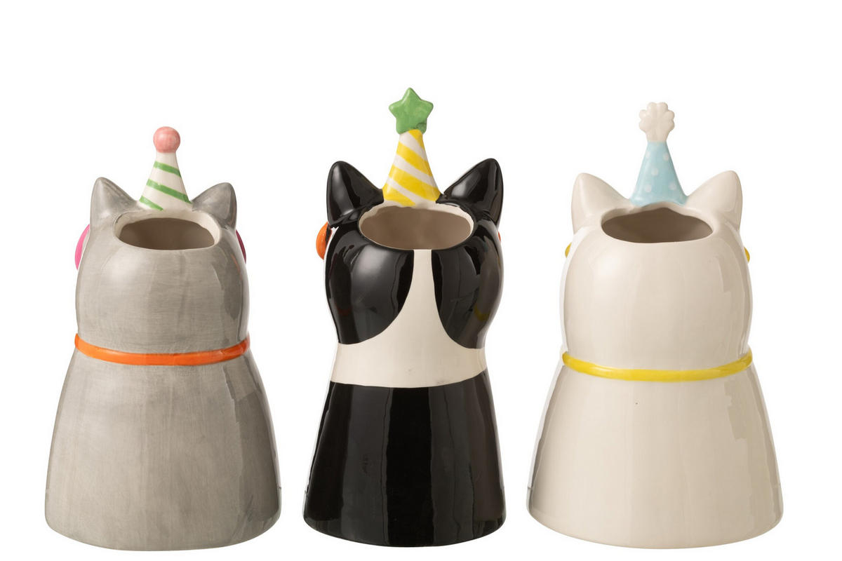 VASE KATZE MIT BRILLE (3ER SET) - Multicolor, Keramik (15/26/15.5cm) - J-Line