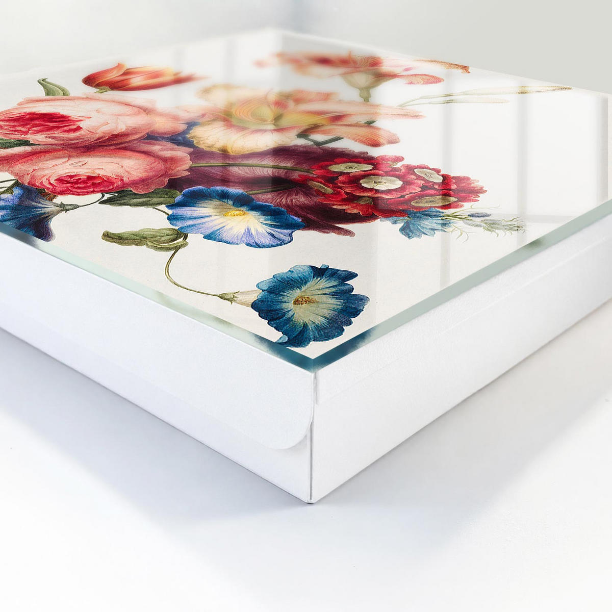 SCHLÜSSELBOX Weiß 30x30 cm – Türöffnung nach rechts - Bunte Blumen - Pink, Metall (30/30/5cm) - TULUP