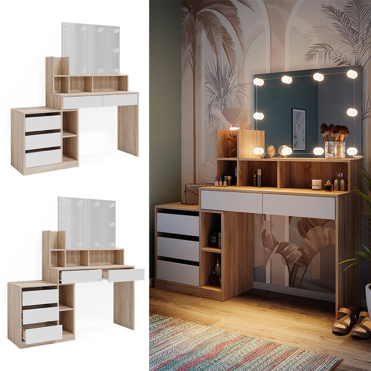 TOALETNÍ STOLEK Anja Bílá/Sonoma - bílá/Sonoma dub, kompozitní dřevo (139.8/115/40cm) - Vicco