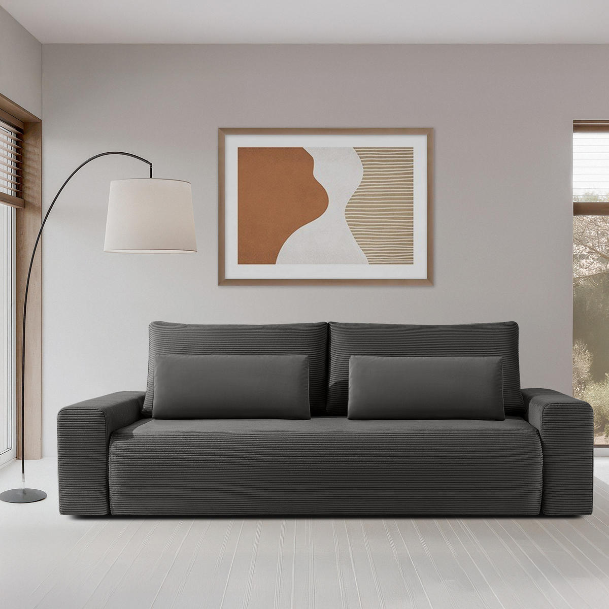 3-SITZER SCHLAFSOFA MOLLIS, Corduroy, Grau - Grau, Holz/Holzwerkstoff (250/93/108cm) - KONSIMO®