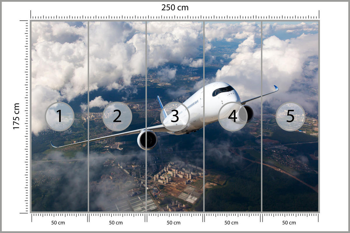 FOTOTAPETE für Jugendzimmer Flugzeug Start Wolken Himmel 250x175 - Blau/Beige, Papier (250/175cm) - Muralo