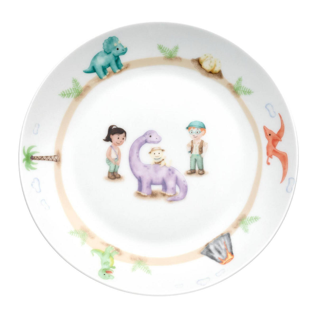 KINDERGESCHIRR SET MIT BESTECK BAMBINI AVVENTURA Dino - Grün, Keramik/Kunststoff (1/1/1cm) - Leonardo Living