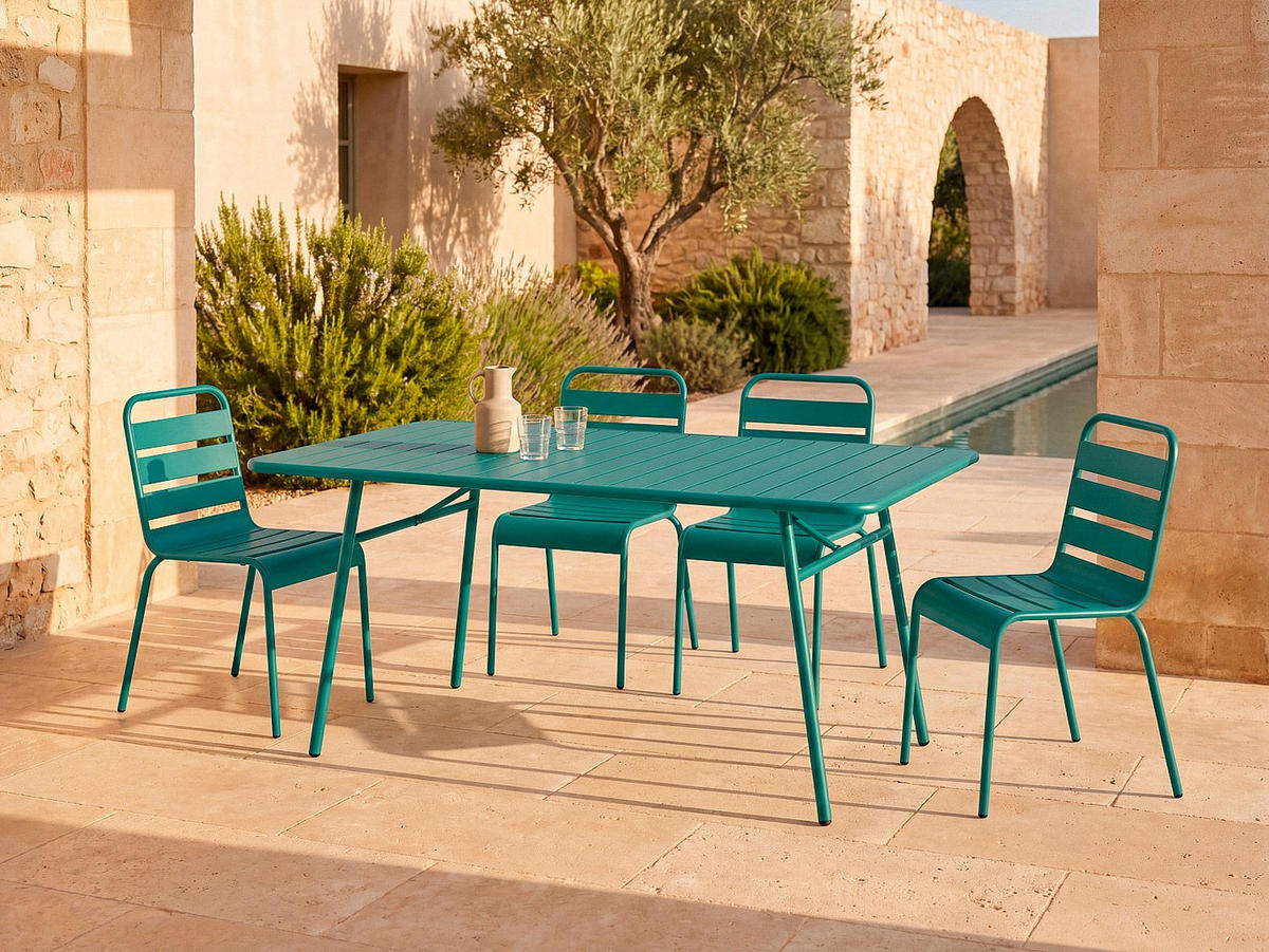 GARTENTISCH - 4 Personen, 6 Personen - metall - blaugrün Mirmande - Türkis, Metall (80/160/74.5cm) - Vente-Unique