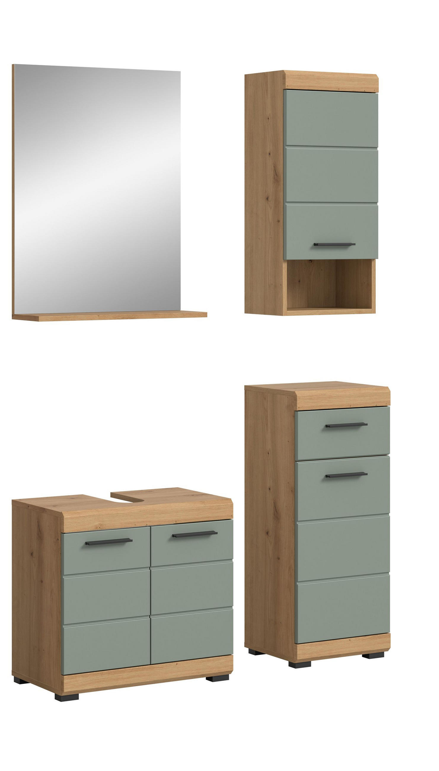 BADKOMBINATION 4tlg. Scout Bad in Artisan Eiche Nachbildung und Salbei Nachbildung B/H/T: 112x191x34 cm - Eiche Artisan, Holz (112/191/34cm)