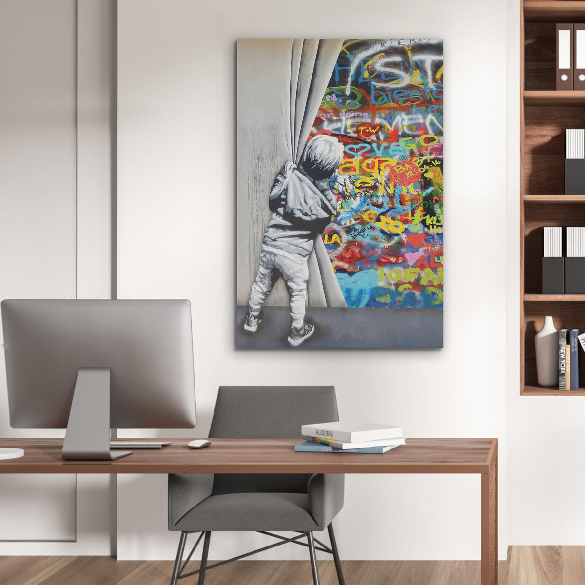 AKUSTIKBILD Graffiti - Junge - Ilussie - Straßenkunst Wanddeko 70x100 cm - Hellgrau, Textil (70/100/0.9cm) - MuchoWow