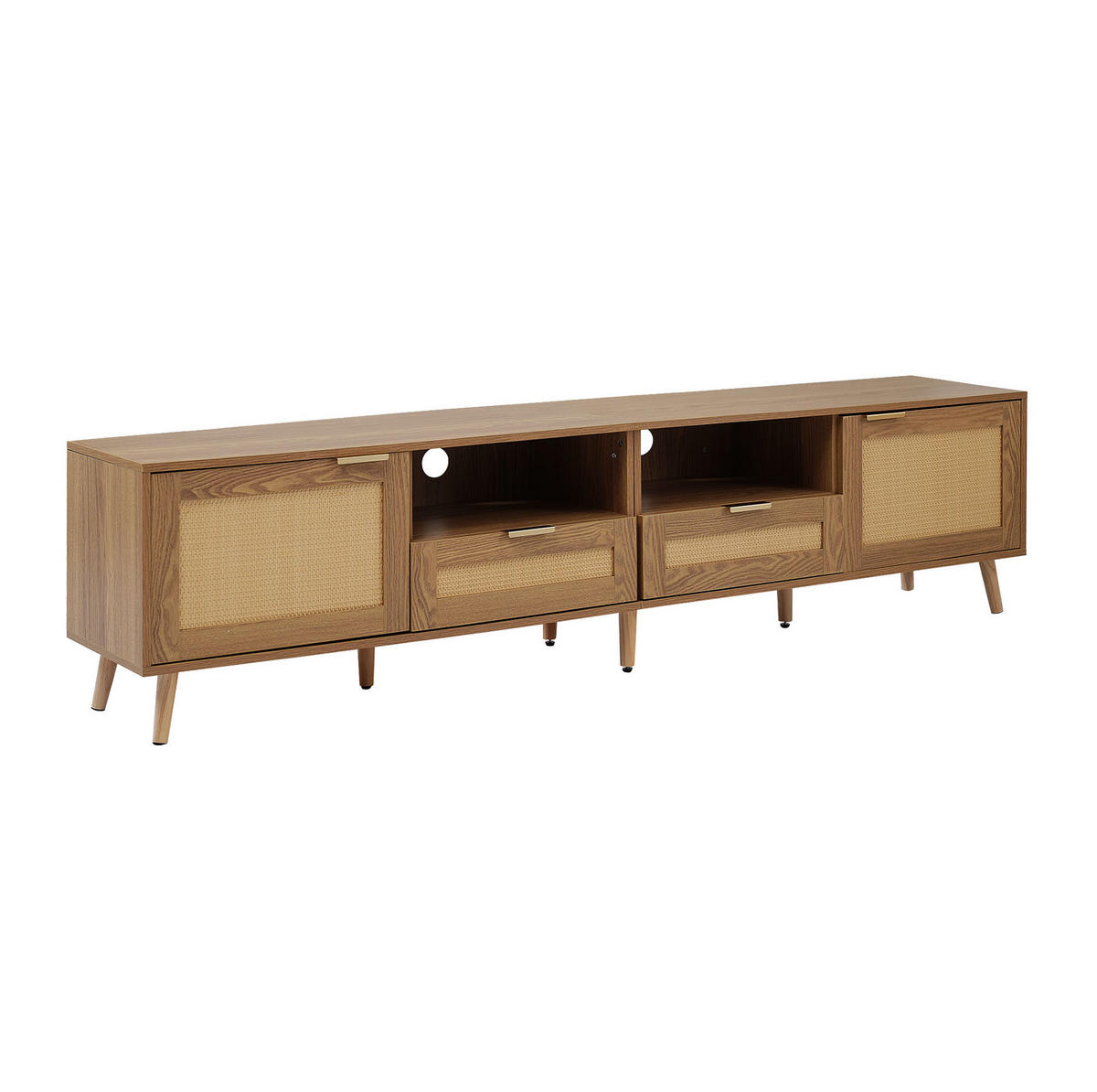 LOWBOARD 200/37/49 cm Eiche aus Holzwerkstoff mit Rattandesign - Braun, Holzwerkstoff (37/49/200cm) - OKMYHOME