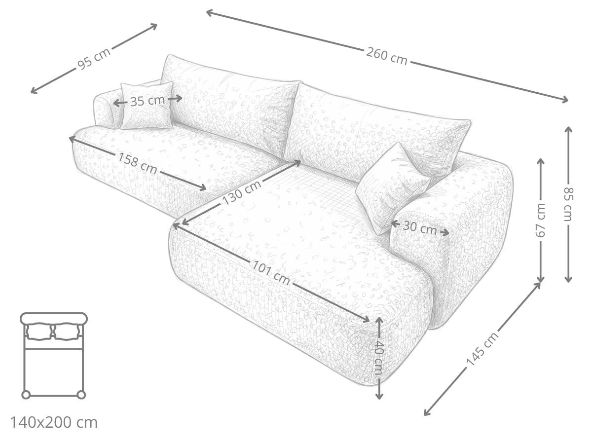 BIG-SOFA Vitton Beige Rechts - Beige, Textil (260/85/200cm) - B&B Home