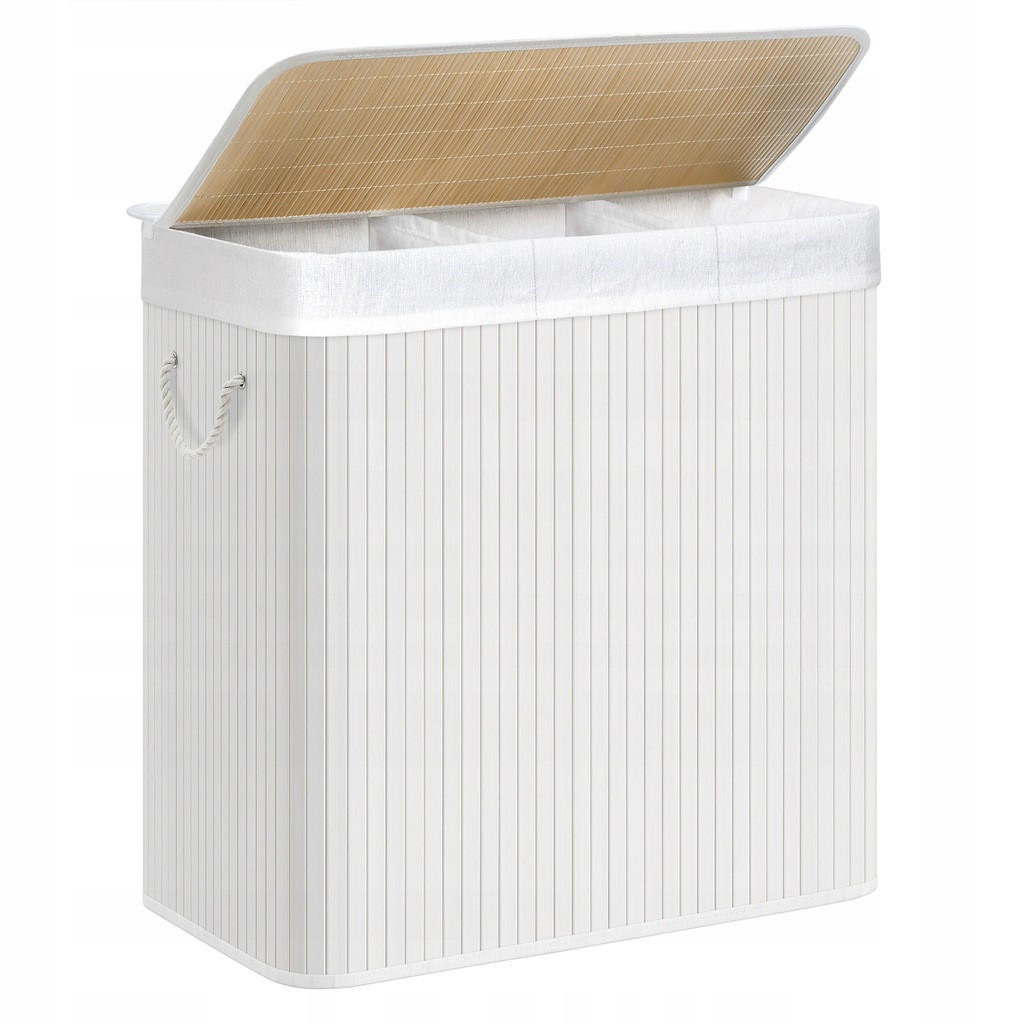 WÄSCHEKORB mit drei Fächern – weißer Bambus - Weiß, Holz/Textil (60/61.5/40cm) - VASAGLE