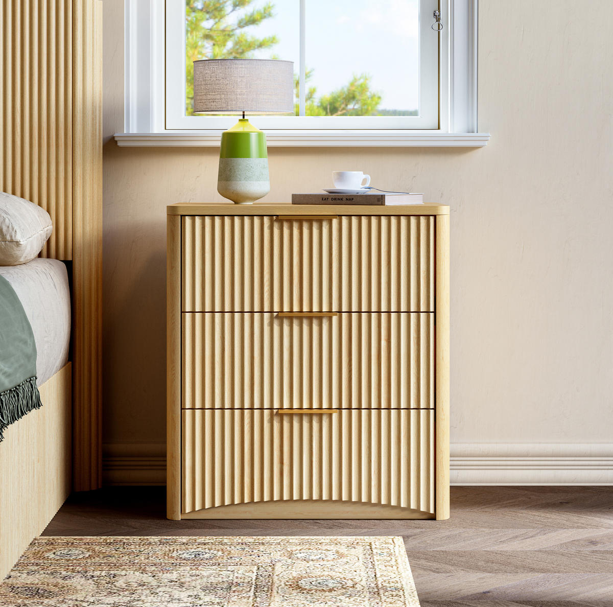 NACHTTISCH 58/64/38 cm Eiche aus MDF mit 3 Schubladen - Braun, Holzwerkstoff (58/64/38cm) - OKMYHOME