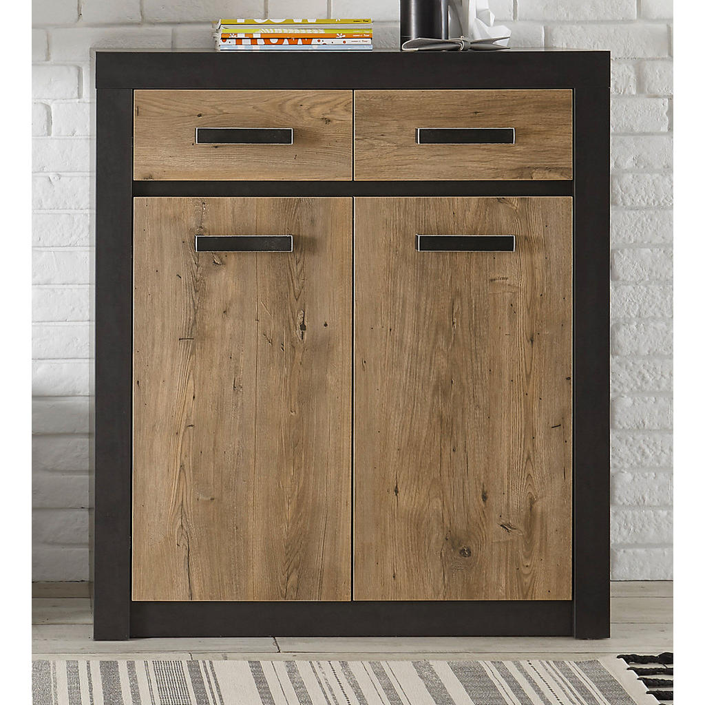 Thumbnail - Furn.Design Kommode, Kastanien, Grau, Holzwerkstoff, Nachbildung,Kastanie, Uni, 2 Fächer, 2 Schubladen, Sockel, 92x105x4...