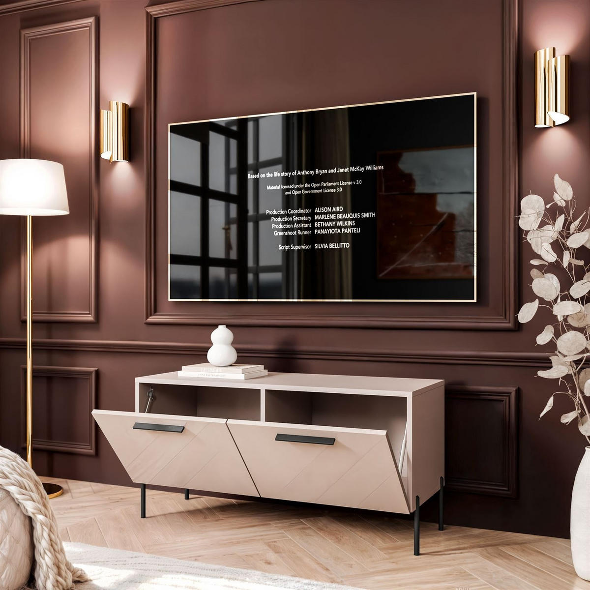 TV-ELEMENT AURA 100 KASCHMIR Hochglanz auf geraden schwarzen Beinen + LED - Kaschmir, Holzwerkstoff (100/50/40cm) - Lookway