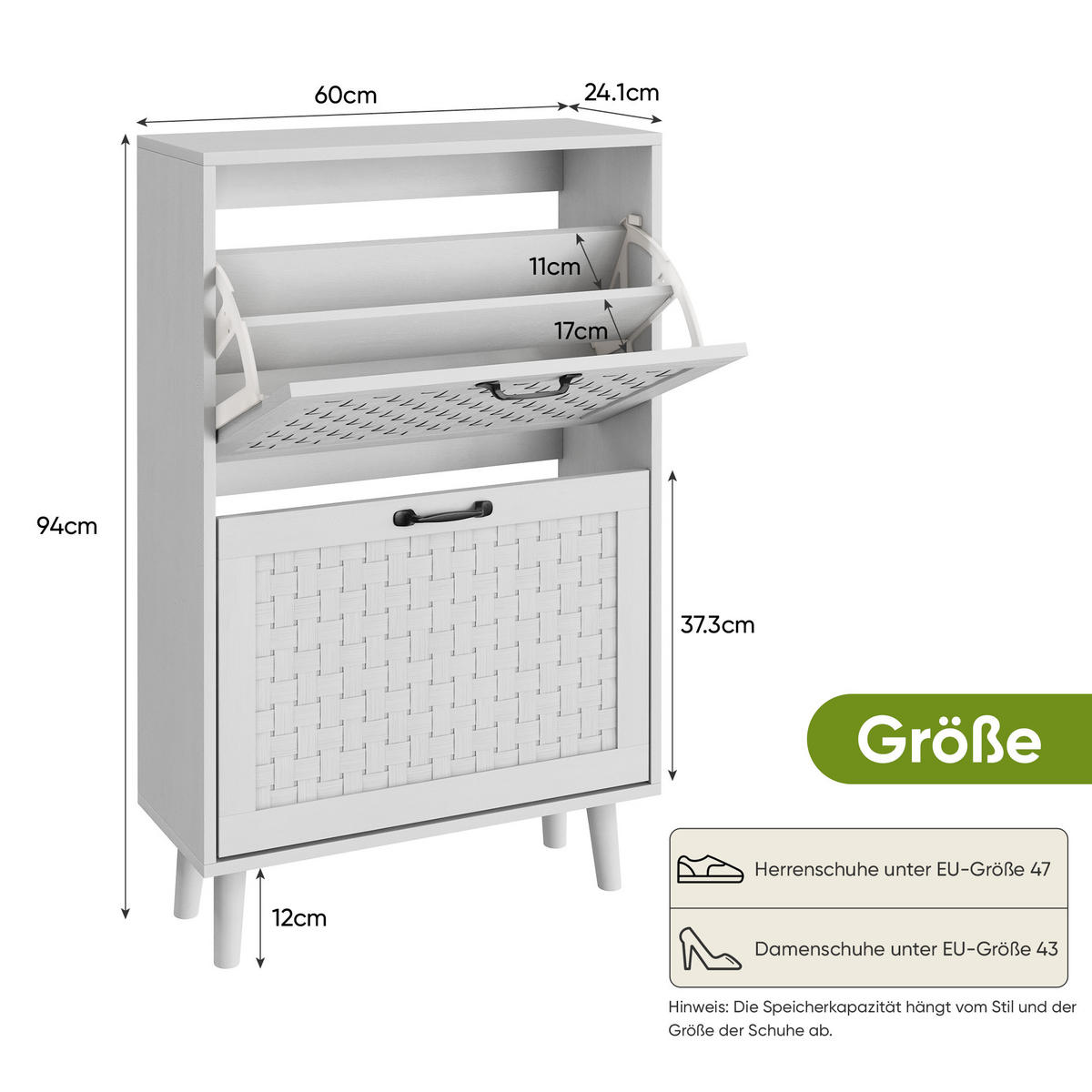 SCHUHKIPPER Weiß 60/24.1/94 cm - Weiß, Holzwerkstoff (24.1/94/60cm) - Urban Meuble