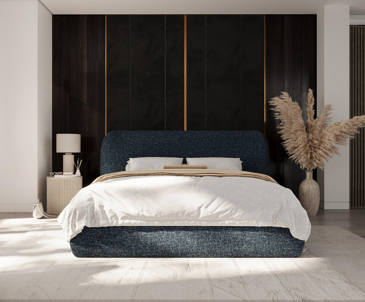 POLSTERBETT Bellano mit Stauraum 160/200 cm Marineblau im Modesto Stoff - Schwarz/Naturfarben, Holz/Holzwerkstoff (160/200cm) - AltaBeds