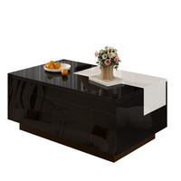 COUCHTISCH 80/50/35,5 cm mit LED-Beleuchtung, ausziehbarer Tischplatte und Stauraum aus MDF, Schwarz/Weiß - Schwarz, Holzwerkstoff (80/50/35.5cm) - Redom