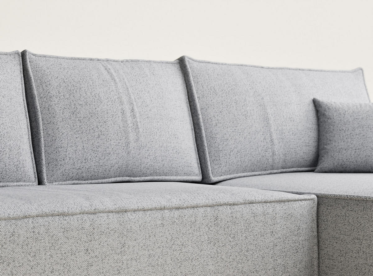 ECKSOFA MIT SCHLAFFUNKTION Maze Hellgrau Webstoff - Hellgrau/Schwarz, Holz/Holzwerkstoff (294/185cm) - Maison de Reve