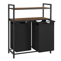 WÄSCHEBEHÄLTER mit 2 Fächern à 46L und 2 Regalen - Schwarz, Holzwerkstoff (33/92/73cm) - Calicosy