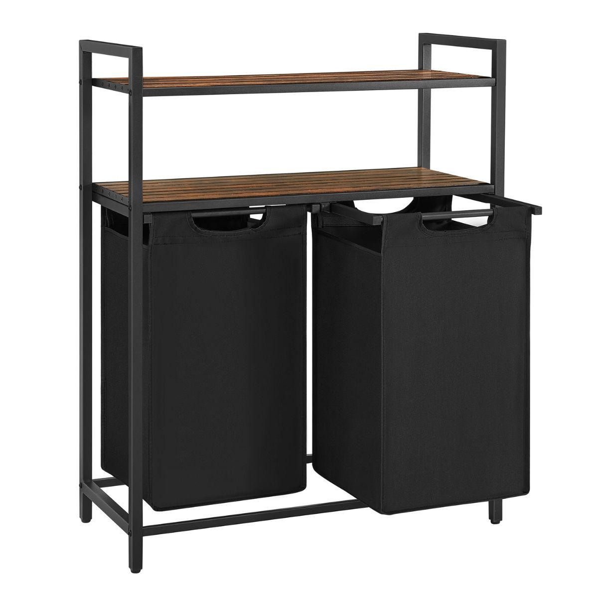 WÄSCHEBEHÄLTER mit 2 Fächern à 46L und 2 Regalen - Schwarz, Holzwerkstoff (33/92/73cm) - Calicosy