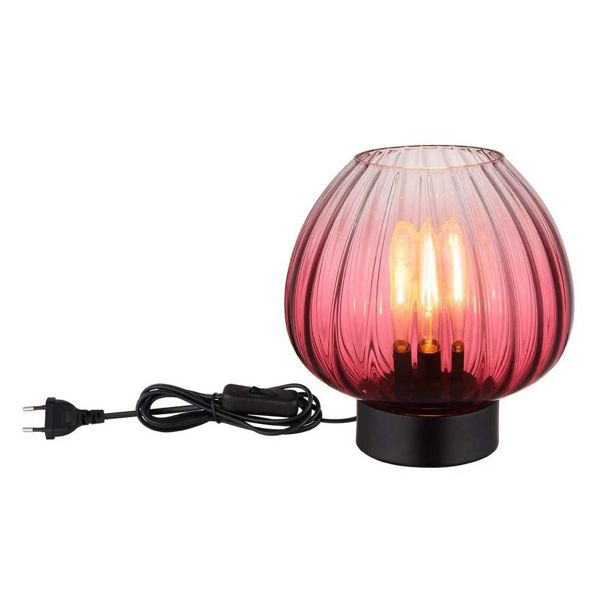 TISCHLEUCHTE SOLVEIG, Glas, rot/schwarz matt, Kabelschalter - Rot, Glas (23/23/23.5cm) - Globo Lighting