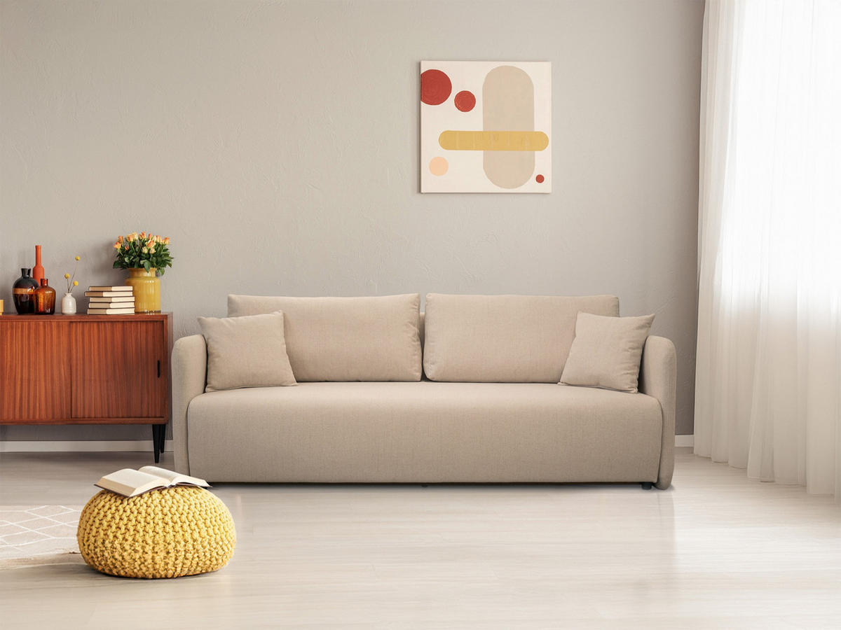 SOFA Anvio Beige mit Schlaffunktion - Beige/Schwarz, Kunststoff/Textil (220/88/100cm) - Selsey