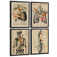 POSTER Set aus 4 Anatomie Drucke und Wandbilder mit Leber Lungen Atmungssystem Skelett Schädel Wirbelsäule Zeitungsstil Größe Schwarzer Rahmen A3 - Schwarz, Papier (29.7/42/3cm) - Nacnic
