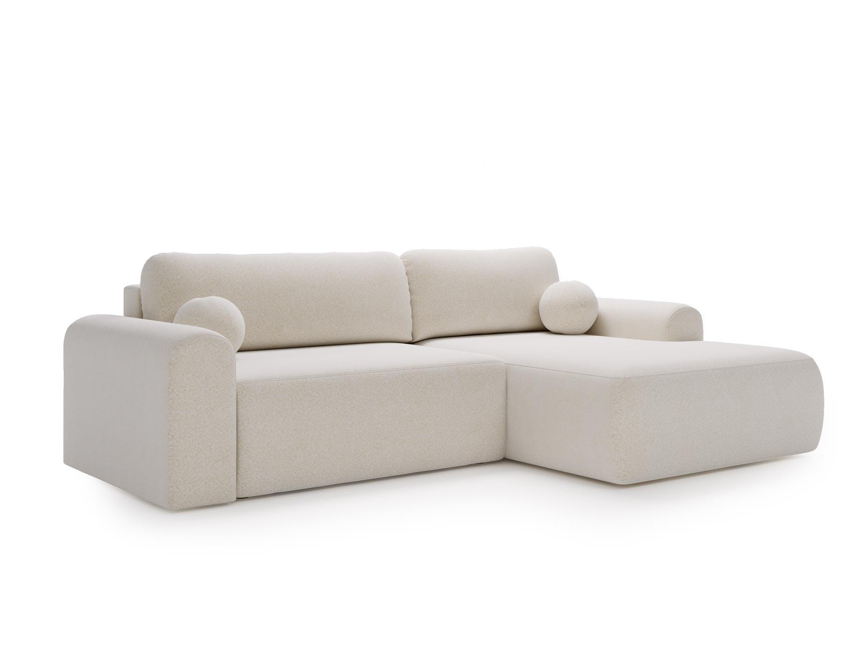 ECKSOFA Aurora Weiß, mit Schlaffunktion in Lambi Stoff, rechte seite - Weiß, Holzwerkstoff/Textil (257/177cm) - Bettso