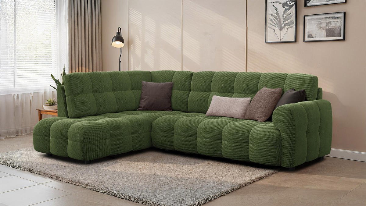 ECKSOFA MELLOW 5-Sitzer, olive - Schwarz/Grün, Holz/Textil (283/191cm) - Courtois Laville