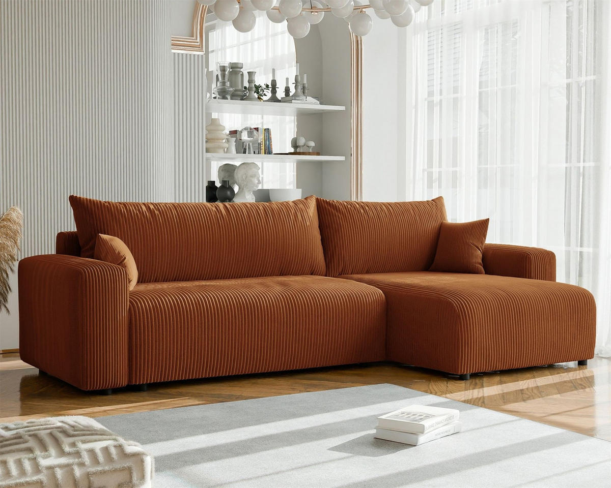 ECKSOFA Luna Max Mit Schlaffunktion - Rotbraun, Holzwerkstoff/Textil (145/278cm) - Fun Möbel
