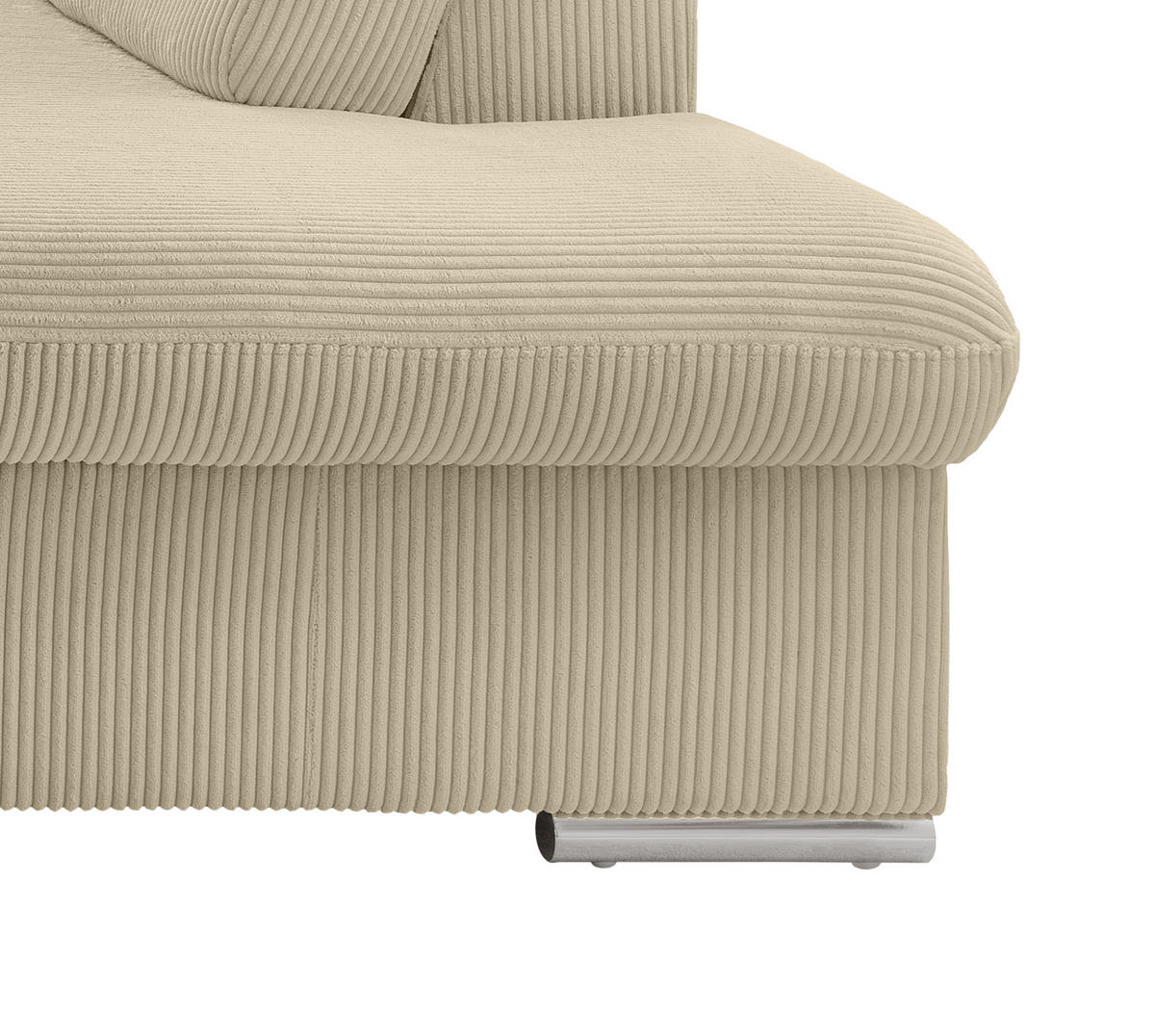 ECKSOFA mit Schlaffunktion, Bettkasten, Kopfstützen verstellbar, Wellenunterfederung, Ottomane rechts B283/T228/H102 cm, Cord Beige Grau / 17216 - Chromfarben/Greige, Textil/Metall (283/228cm) - luma-home