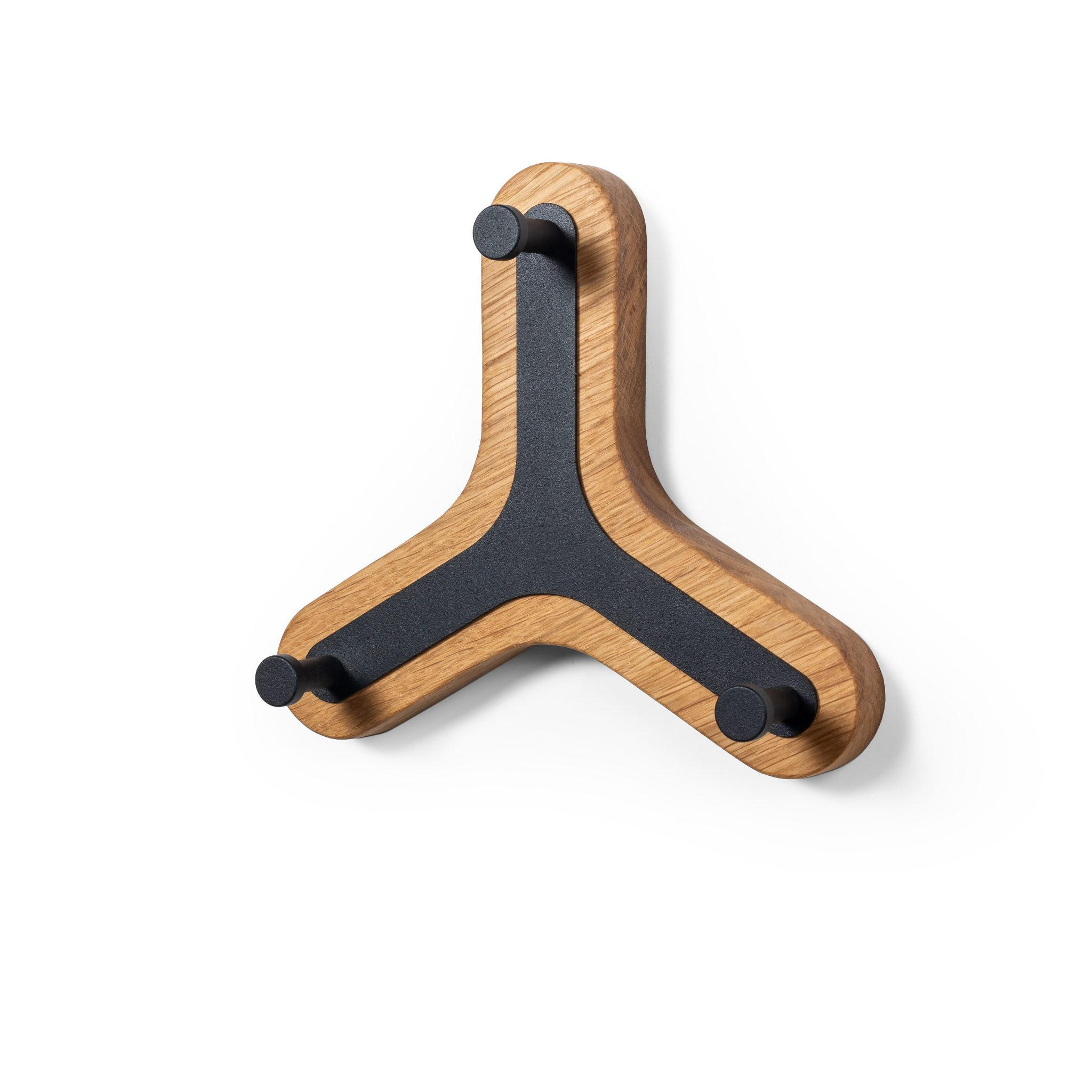 WANDAUFHÄNGER Hugo mit 3 Haken, schwarzes Metall und geölte Eiche, 6/18/20 cm - Eichefarben/Schwarz, Holz (18/20/6cm) - WOODEK