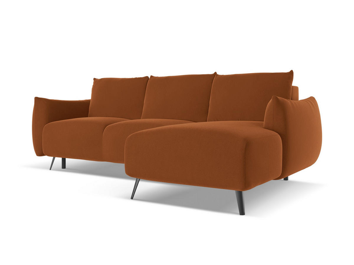 ECKSOFA mit Schlaffunktion Samt Stoff Orange - Terra cotta/Schwarz, Textil/Metall (242/162cm) - Makamii
