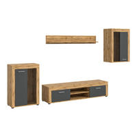 WOHNWAND Milo 4 tlg. (B/H/T: ca. 310/169/40 cm) in Wotan Eiche /grau - Eiche Wotan, Holzwerkstoff (310/169/40cm)