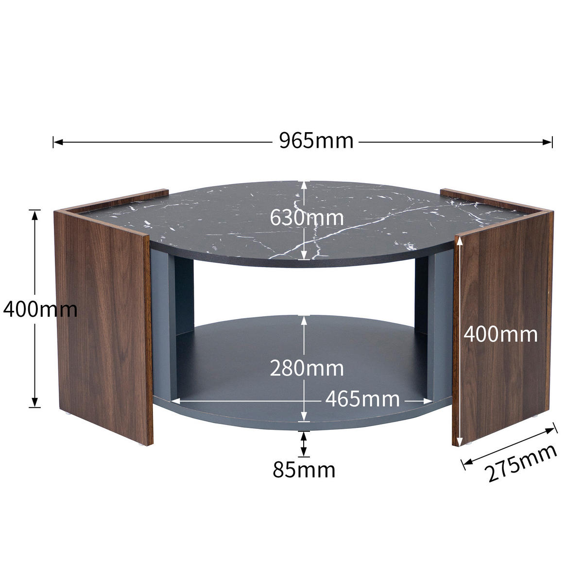 COUCHTISCH 96,5/63/40 cm Schwarz Walnussmaserung mit Ablagefach - Schwarz, Holzwerkstoff (96.5/63/40cm) - OKWISH