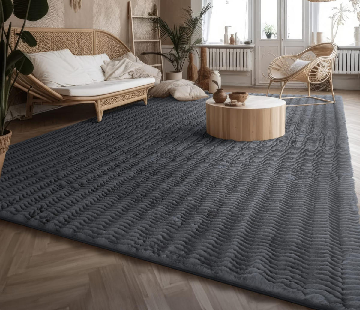 HOCHFLORTEPPICH Rauten Anthrazit 60 x 100 cm - Anthrazit, Kunststoff (60/100cm) - TT Home