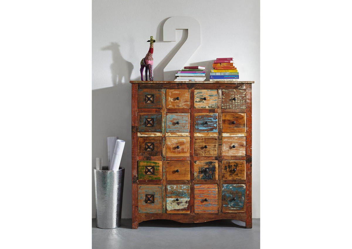 KOMMODE Altholz 125x40x150 mehrfarbig lackiert NATURE OF SPIRIT #60 - Multicolor, Holzwerkstoff (125/150/40cm) - Massivmoebel24