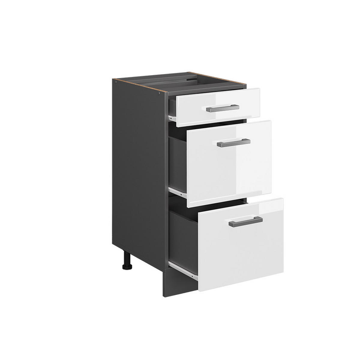 KÜCHENUNTERSCHRANK R-Line Weiß Hochglanz 40 cm mit Schubladen AP Anthrazit - Weiß Hochglanz/Anthrazit, Holzwerkstoff (40/81.6/60cm) - Vicco