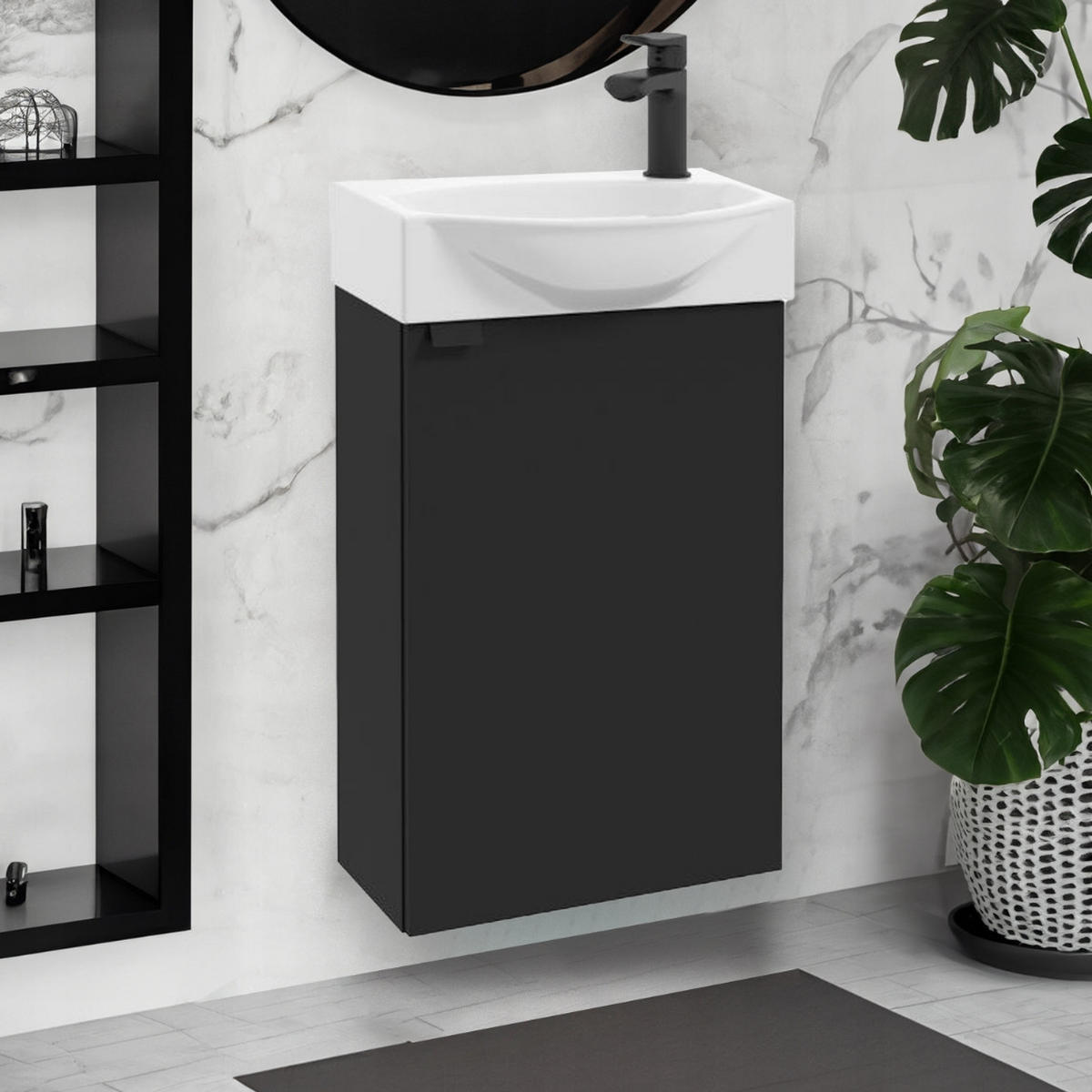 WASCHTISCHKOMBI 40cm mit Waschbecken schwarz - Schwarz, Holzwerkstoff (40/60/22cm) - Stamar