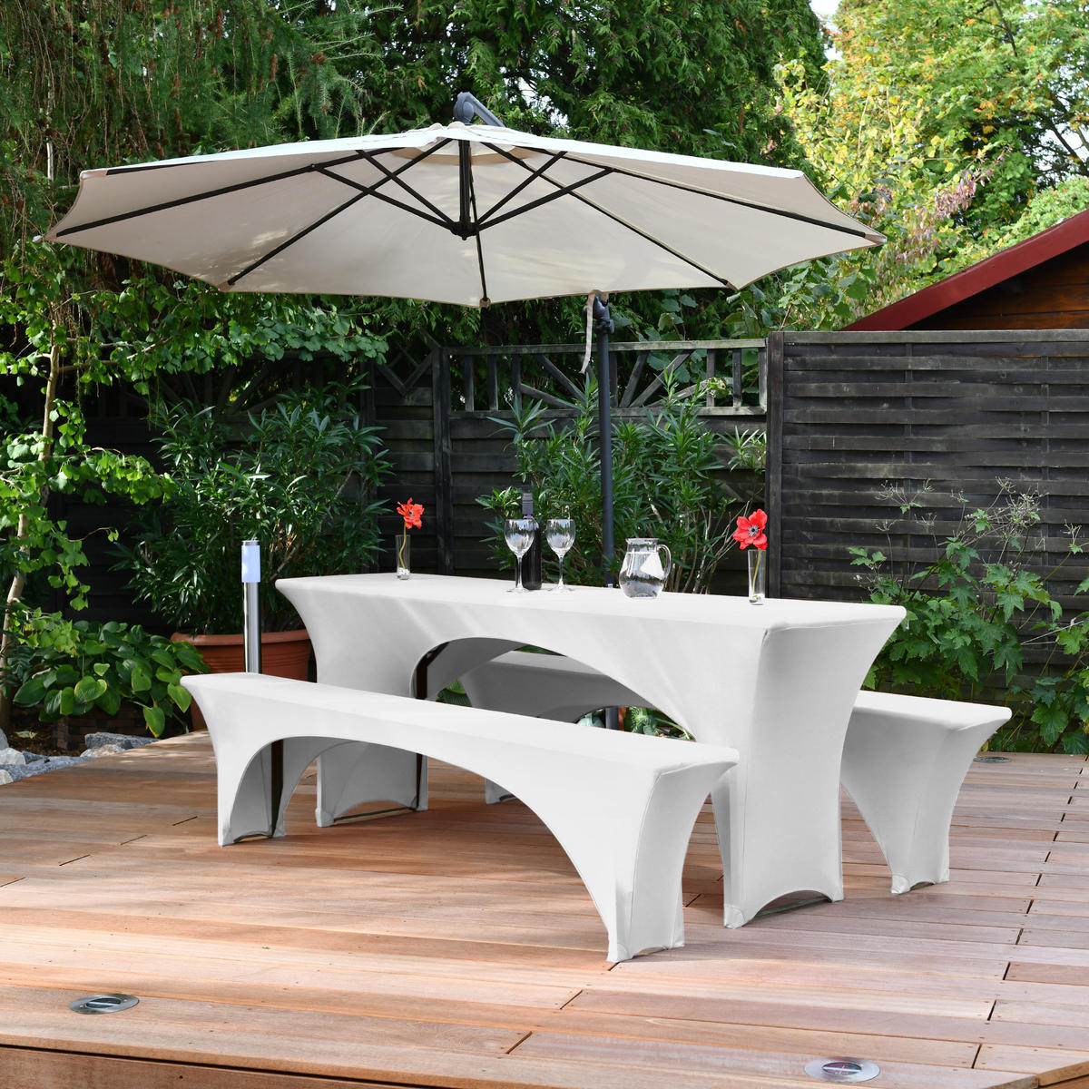 BIERTISCHHUSSE Victoria 70cm Stretch Weiß (3tlg) - Weiß, Textil (70/220cm) - Beautissu 