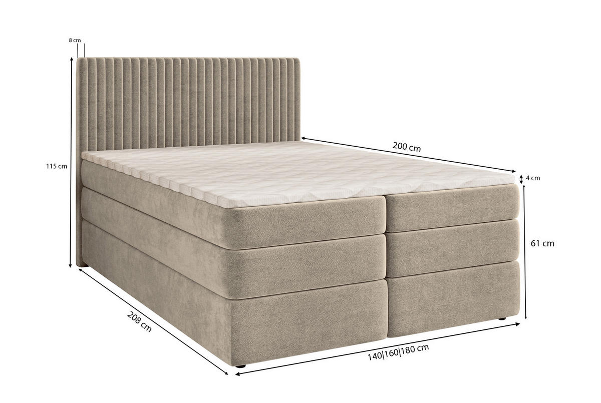 BOXSPRINGBETT FELBIO 140x200 cm mit Matratze und Topper - Rosa - Rosa, Holz (140/200cm) - MASSENO