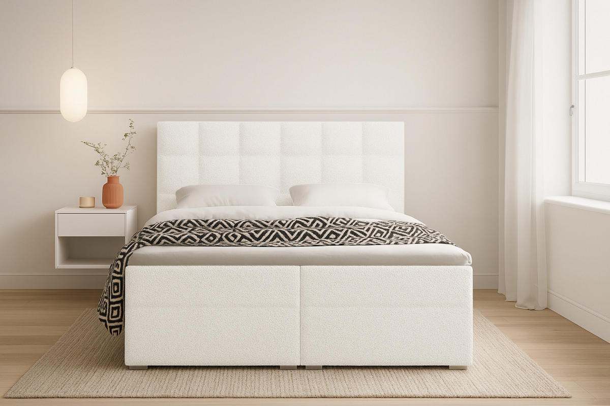 BOXBETT ABI 140/200 in Boucle Creme H3 - Creme, Holz/Holzwerkstoff (140/200cm) - Deine Möbel 24