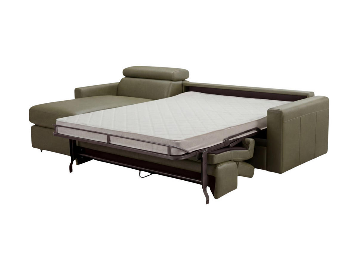ECKSOFA Morris Echtleder mit Bettfunktion Olivgrün - Olivgrün, Leder/Metall (170/223cm)