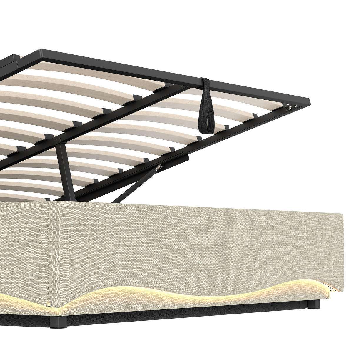 STAURAUMBETT 140/200 cm DE-04971, mit LED und Hydraulik in Beige - Beige, Holzwerkstoff/Metall (140/200cm) - ComfortXL