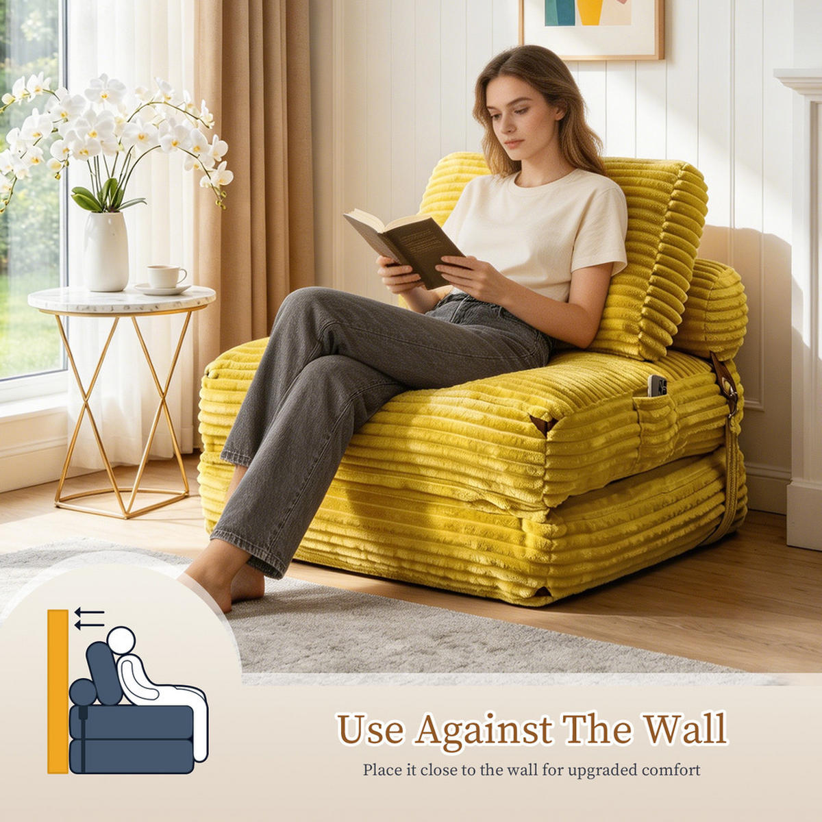 SITZSACK 87x86x40cm Bequem Platzsparend - Gelb, Textil (86/33/87cm) - Raelunyi
