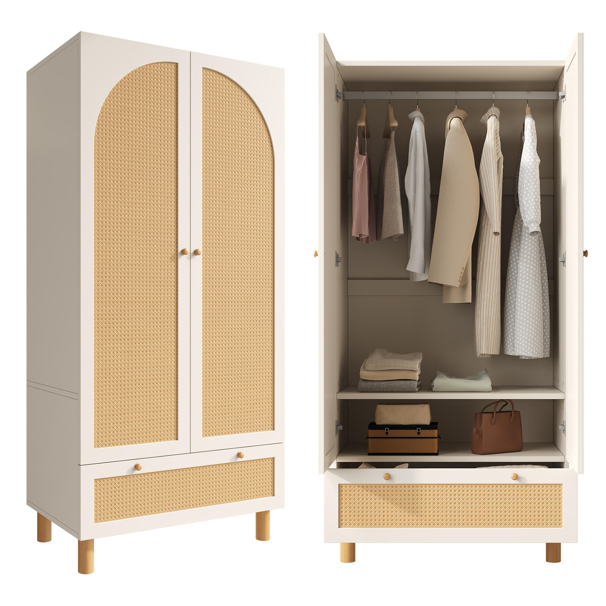 KLEIDERSCHRANK 85,5/180,5/52 cm Weiß aus Holz mit Schublade - Weiß, Holz (52/180.5/85.5cm) - OKMYHOME
