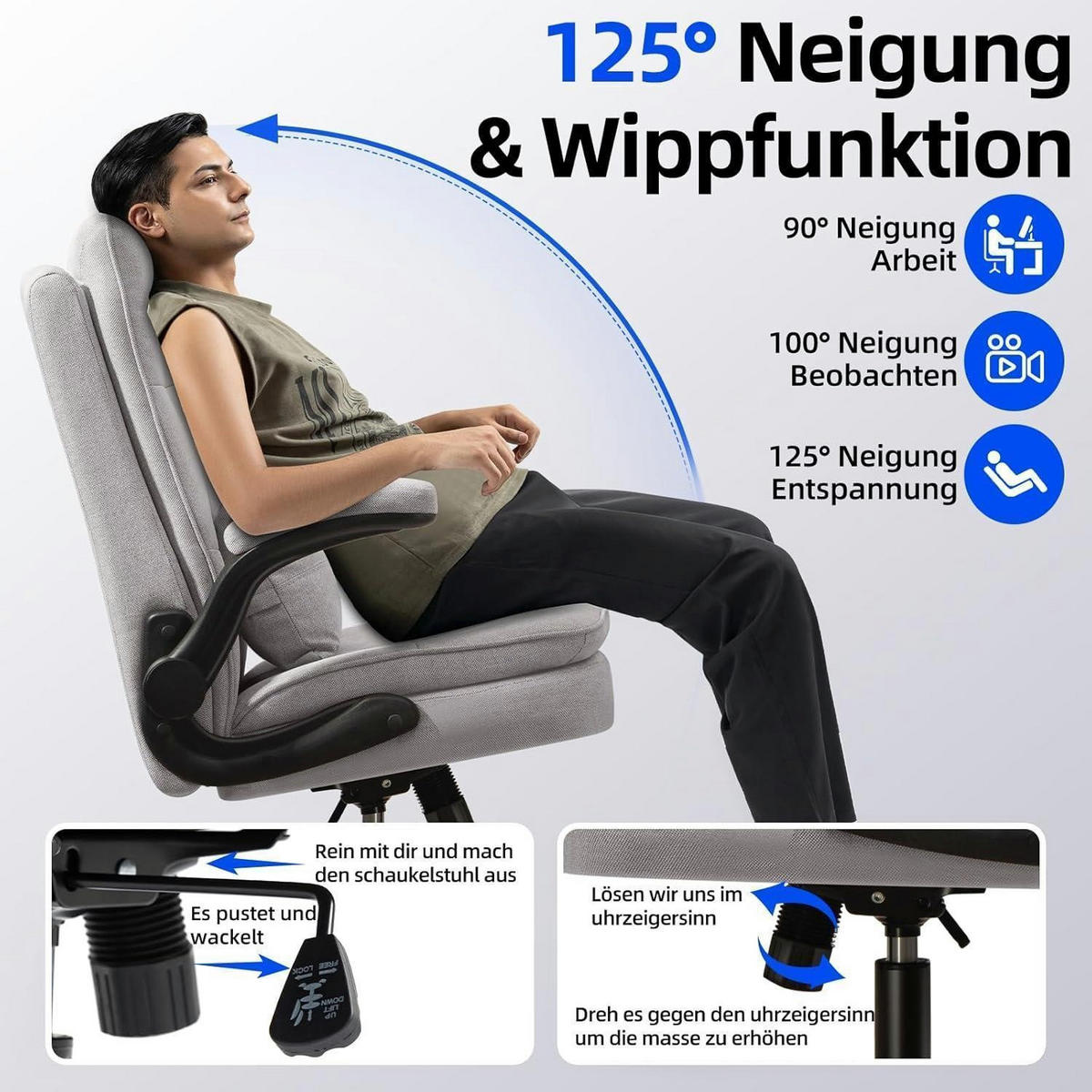 BÜROSTUHL Ergonomisch Stoff Grau - Grau, Textil (67.5/118/65cm)