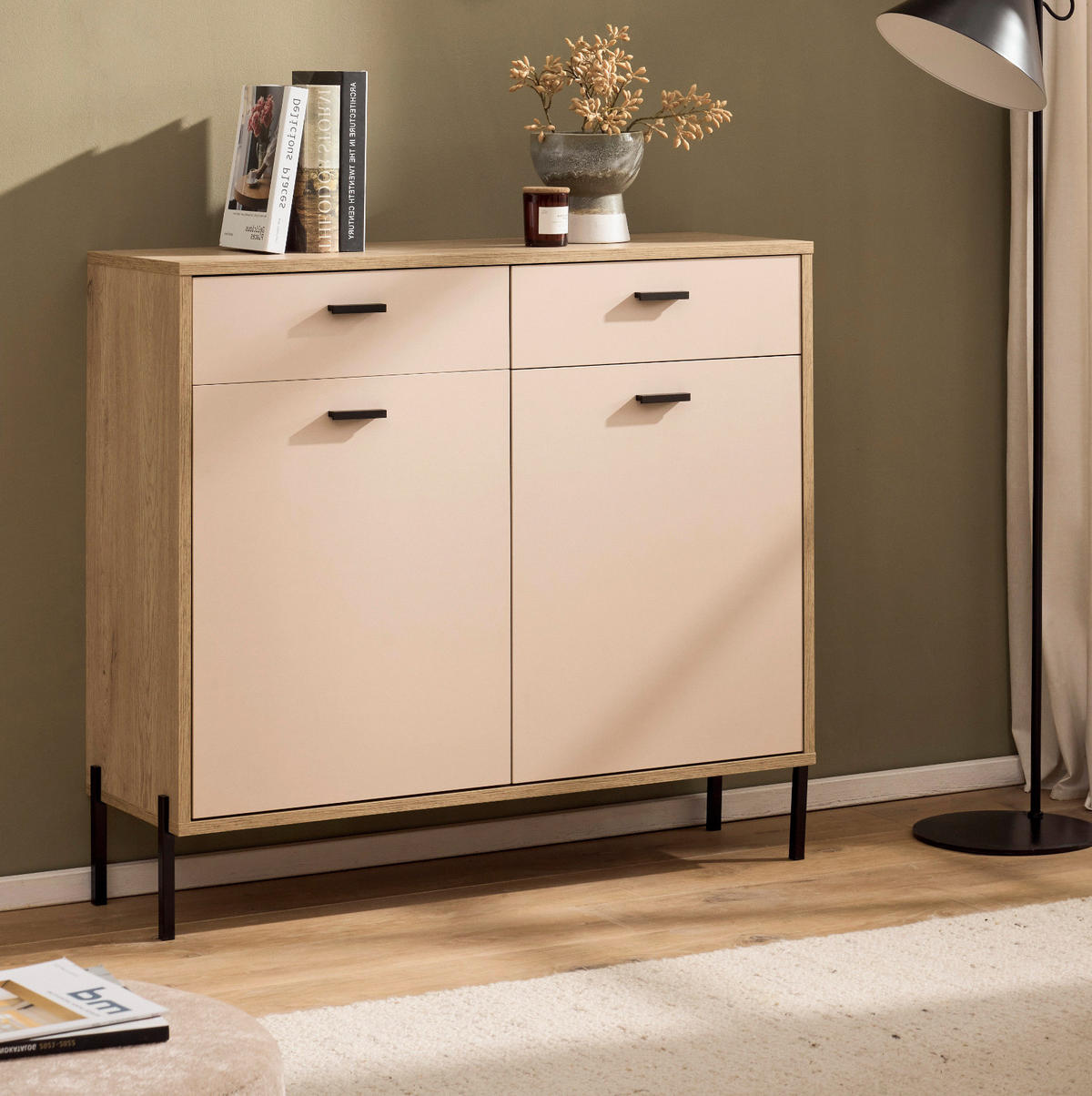 KOMMODE Kaschmir, Eiche 105 cm, SIDEBOARD mit Soft-Close - Kaschmir/Eichefarben, Holzwerkstoff/Metall (105/95/35cm) - Furn.Design
