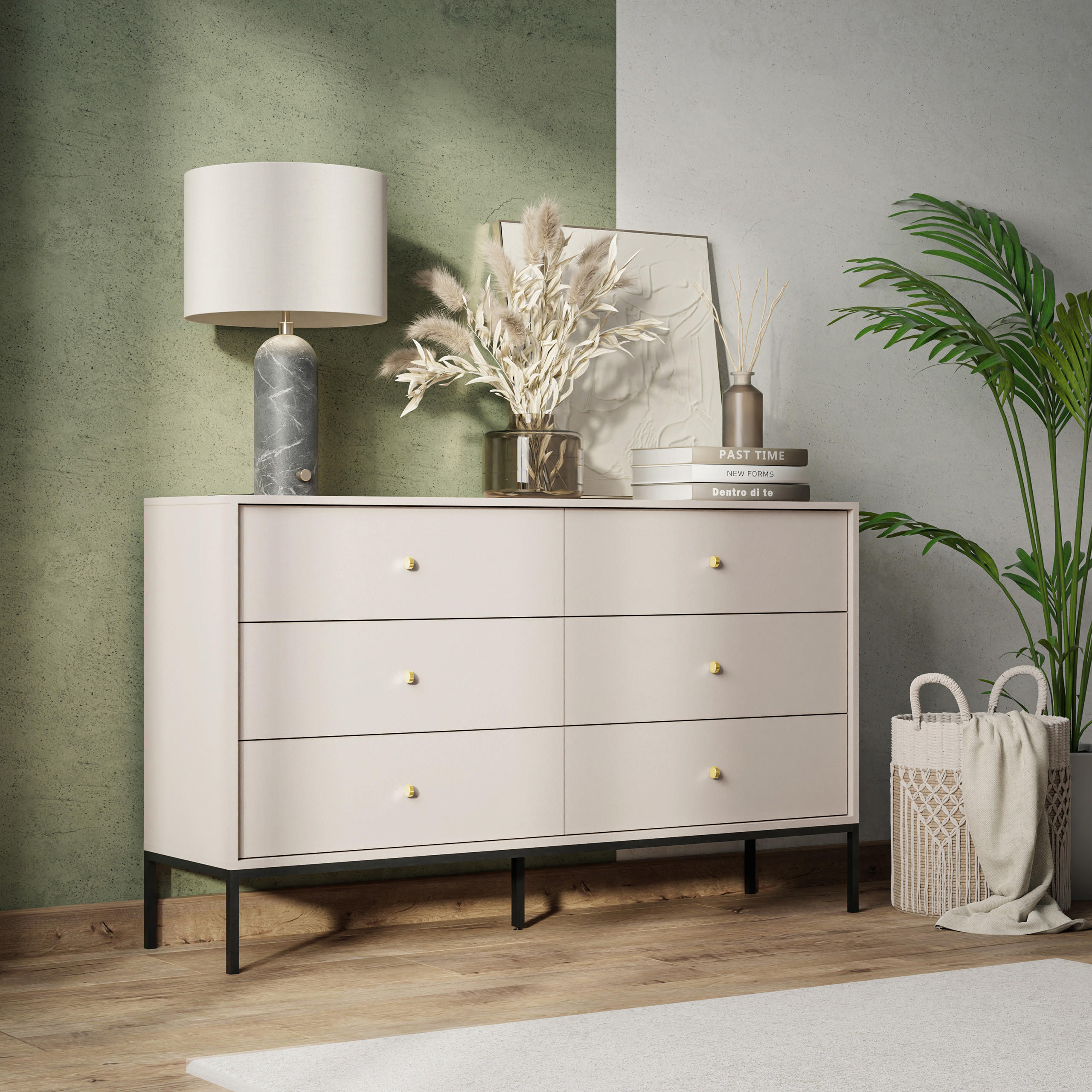 SIDEBOARD MONDO 154/89/39 cm mit 6 Schubladen Beige - Beige, Holzwerkstoff (154/89/39cm) - MASSENO