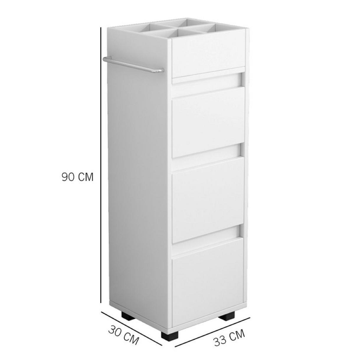 BADEZIMMERSCHRANK, weiß 33/30/90 cm - Weiß, Holzwerkstoff (93/13/35cm)