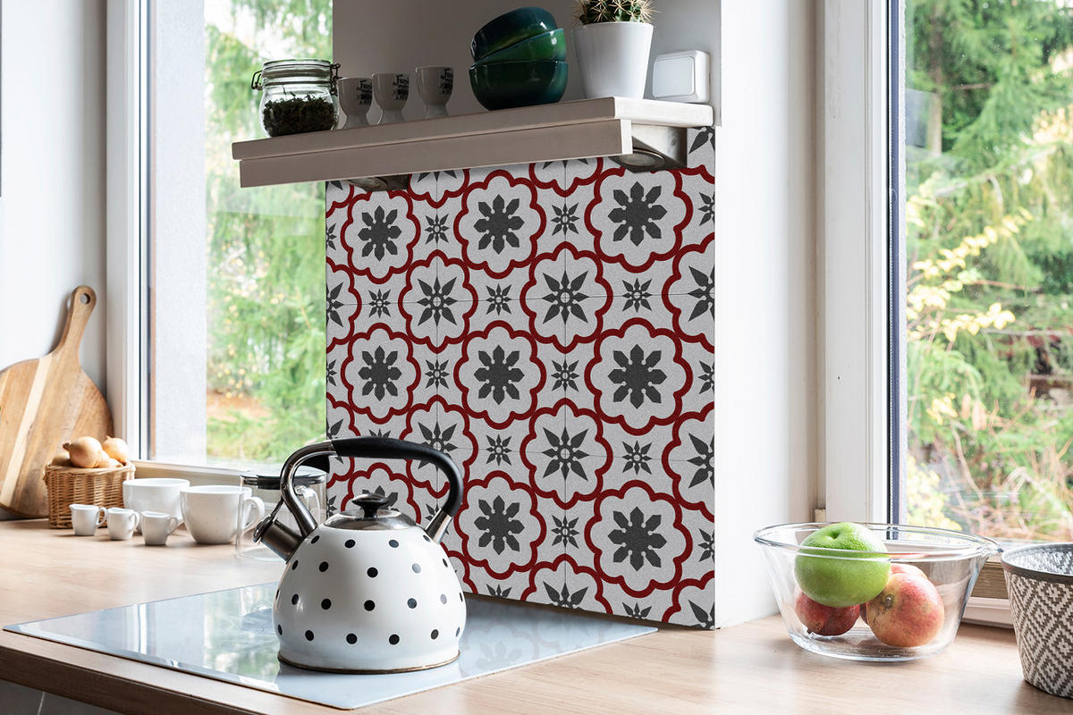 FLIESENAUFKLEBER 9 Stück 30x30 cm selbstklebend Geometrische Sterne - Grau, Textil (30/1.6/30cm) - TULUP